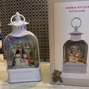 Snowman and Deer White Glitter Globe